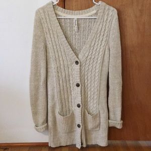 Long, cable knit cardigan